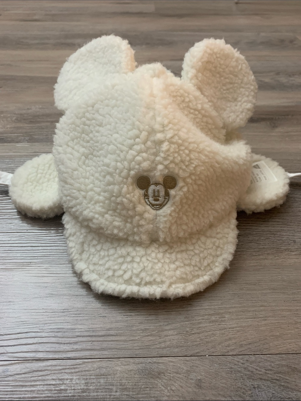 Tokyo Disney Cream Sherpa Mickey Ear Cap with Embroidered Face Kids 50 cm
